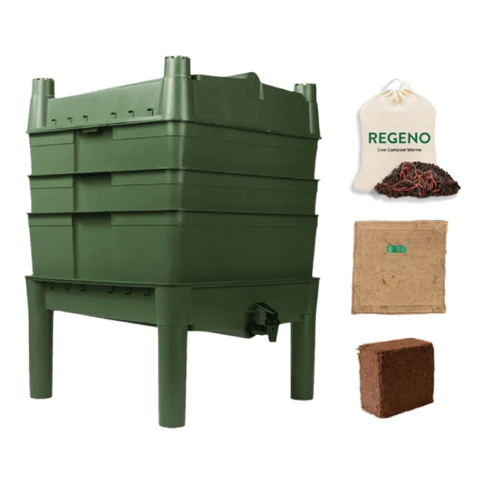 Special Offer: Worm Farm Starter Kit -  inc 1000 Worms, Blanket, Coco Coir Brick & 1L of Regeno Worm Castings